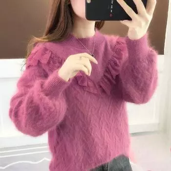 Женский осенне-зимний свободный пуловер с добавлением бархата и утолщенного свитера в качестве базового слоя M розы красного