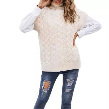 Женский осенне-зимний свободный свитер без рукавов с пуговицами и веревочной вязкой, свитер с высоким воротом S серый