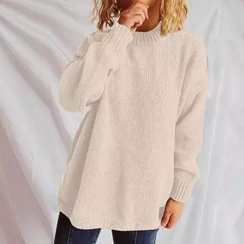 Женский осенне-зимний свободный свитер-пуловер, модный свитер с длинными рукавами и круглым вырезом, с обратным кроем L