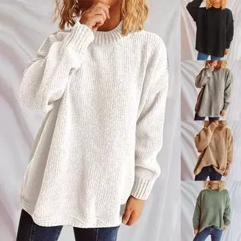 Женский осенне-зимний свободный свитер-пуловер, модный свитер с длинными рукавами и круглым вырезом, с обратным кроем L чёрный