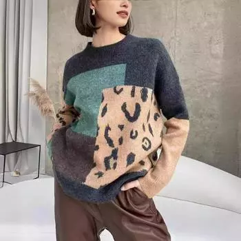 Женский осенне-зимний свободный свитер с круглым вырезом, вязаный свитер one size зелёный