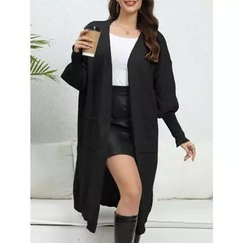 Женский осенне-зимний свободный тканый свитер с карманом и рукавами-фонариками One Size белый