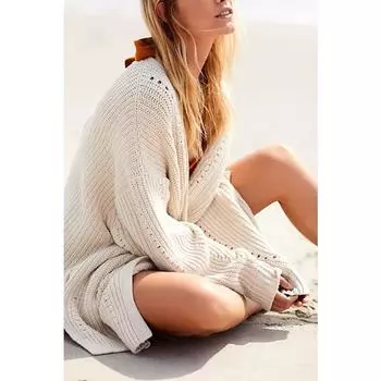 Женский осенне-зимний свободный вязаный повседневный кардиган большого размера с карманами S чёрный