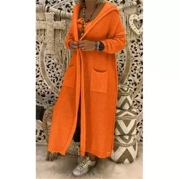 Женский осенне-зимний свободный вязаный повседневный свитер с длинным карманом и капюшоном S розовый