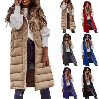 Женский осенне-зимний темпераментный кардиган без рукавов, хлопковый жилет средней длины, жилет, пальто L чёрный