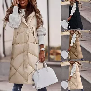 Женский осенне-зимний темпераментный кардиган без рукавов, хлопковый жилет средней длины, жилет, пальто M хаки