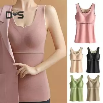 Женский осенне-зимний тепловой жилет, утолщенный плюшевый жилет без рукавов с V-образным вырезом, облегающий мягкий пуловер, мягкий эластичный низ без косточек, нижнее белье, майка L хаки