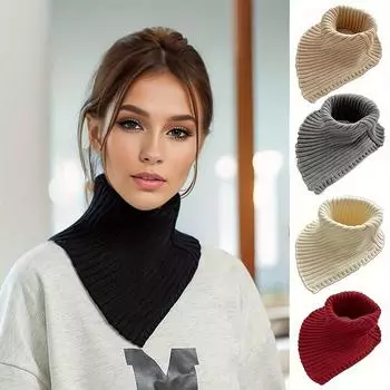 Женский осенне-зимний теплый шейный платок с защитой, вязаный декоративный треугольный шарф