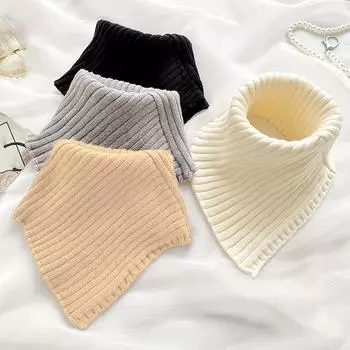 Женский осенне-зимний теплый шейный платок с защитой, вязаный декоративный треугольный шарф