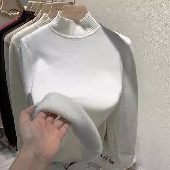 Женский осенне-зимний теплый топ с утолщенным мехом норки и свитером с полувысоким воротом, цельный бархатный базовый слой, рубашка, внутренний слой S