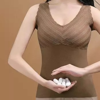 Женский осенне-зимний терможилет с v-образным вырезом и кружевной строчкой DE, бархатная подкладка, нижний жилет, бесшовное мягкое теплое нижнее белье XL