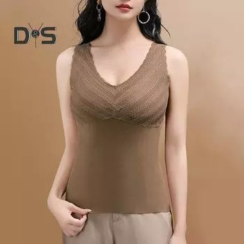 Женский осенне-зимний терможилет с V-образным вырезом, кружевной строчкой, подкладкой из бархата, бесшовный утепленный теплый жилет XL