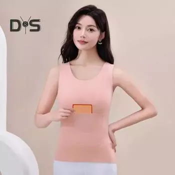 Женский осенне-зимний терможилет, утолщенный плюшевый жилет без рукавов с V-образным вырезом, бесшовный приталенный пуловер, мягкое эластичное нижнее белье, майка, нижнее белье M чёрный