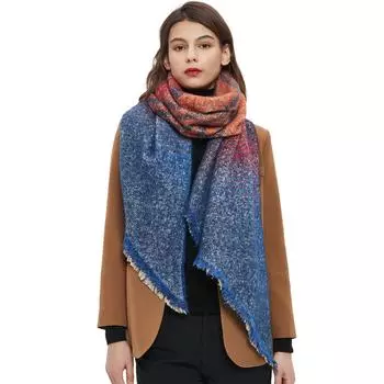 Женский осенне-зимний толстый полосатый шарф со звездным принтом, теплая шаль XJ11-02#