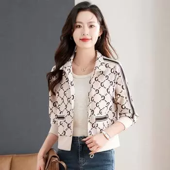 Женский осенне-зимний тонкий повседневный короткий топ с длинными рукавами M кофейный