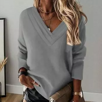 Женский осенне-зимний топ, многослойный V-образный вырез, однотонный, толстый, теплый, с длинным рукавом, мягкий дышащий, свободный пуловер, повседневная женская блузка, толстовка 2XL вино красного