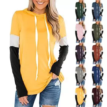 Женский осенне-зимний топ, однотонный свободный повседневный свитер с длинными рукавами и капюшоном XXXL