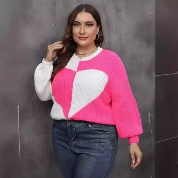 Женский осенне-зимний топ-пуловер, тканый свитер Love Patchwork Color S розы красного