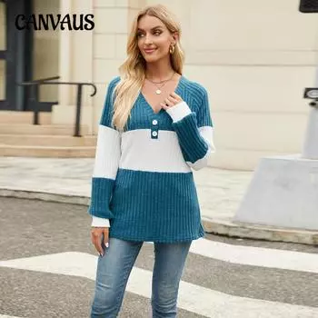 Женский осенне-зимний топ с длинным рукавом и V-образным вырезом Color Collision Loose Button Plus Size S чёрный