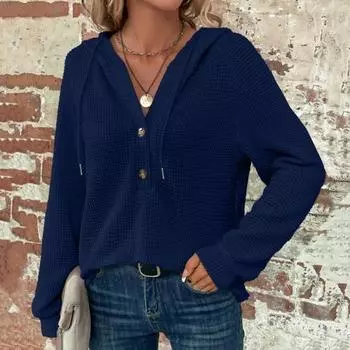 Женский осенне-зимний топ с капюшоном, свободный, на пуговицах, с капюшоном на шнурке, однотонный, с длинными рукавами, свободный, повседневный S верблюд