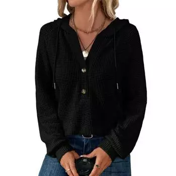 Женский осенне-зимний топ с капюшоном, свободный, на пуговицах, с капюшоном на шнурке, однотонный, с длинными рукавами, свободный, повседневный S белый