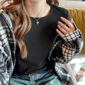 Женский осенне-зимний топ с круглым вырезом и открытыми плечами, однотонный, с длинными рукавами S чёрный