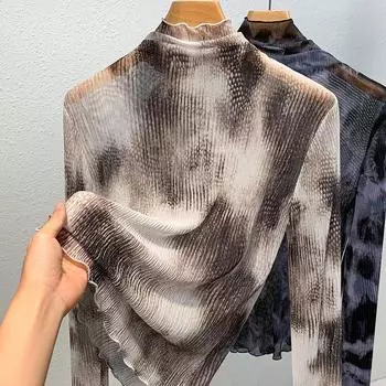 Женский осенне-зимний топ с высоким воротом и сетчатой пряжей с тонким внутренним слоем из сетчатой пряжи в стиле ретро S абрикосовый