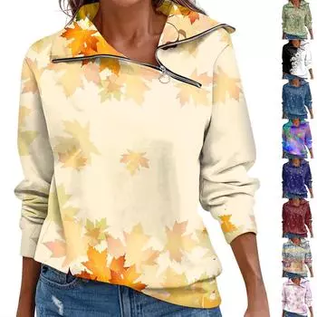 Женский осенне-зимний топ с застежкой-молнией, повседневный топ с длинными рукавами и цветочным принтом в стиле ретро XXXL зелёный