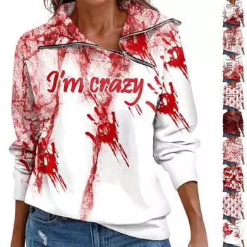 Женский осенне-зимний топ с застежкой-молнией, повседневный топ с длинными рукавами для Хэллоуина L бежевый