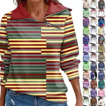 Женский осенне-зимний топ с застежкой-молнией, повседневный полосатый топ с длинными рукавами XXXL коричневый