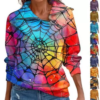 Женский осенне-зимний топ с застежкой-молнией, повседневный топ с длинными рукавами для Хэллоуина XL