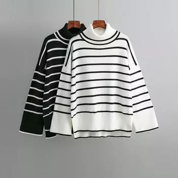 Женский осенне-зимний трикотаж, пуловер с контрастной полосой, свитер с высоким воротом и длинными рукавами OneSize зелёный