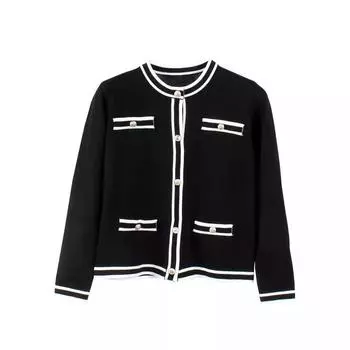 Женский осенне-зимний трикотажный повседневный топ с длинным рукавом S чёрный