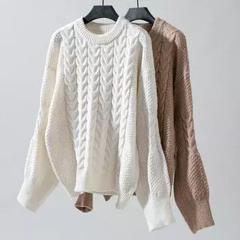 Женский осенне-зимний трикотажный свитер с круглым вырезом, свободный однотонный свитер S хаки