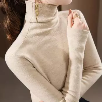 Женский осенне-зимний трикотажный свитер с высоким воротом и утолщенной талией S