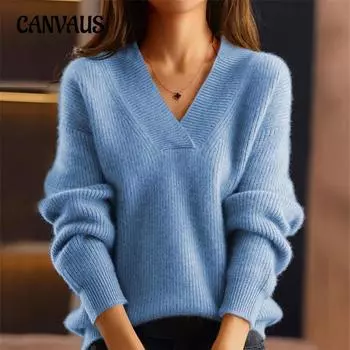 Женский осенне-зимний трикотажный топ с V-образным вырезом, разноцветная нижняя часть, рубашка, пуловер, свитер S бежевый