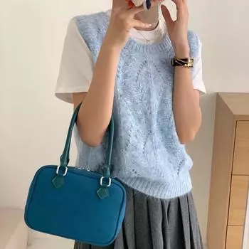 Женский осенне-зимний трикотажный жилет с круглым вырезом one size fits all белый