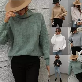 Женский осенне-зимний утепленный свитер, повседневный винтажный однотонный свитер, пуловеры, женский свободный топ с длинными рукавами S зелёный