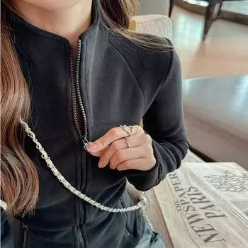 Женский осенне-зимний утепленный топ на молнии с длинным рукавом и средним вырезом S чёрный