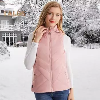 Женский осенне-зимний утепленный жилет с 11 зонами подогрева, 3 уровня температуры, застежка-молния с карманами на молнии, однотонный теплый жилет без рукавов с подкладкой для домашних выходов S розовый