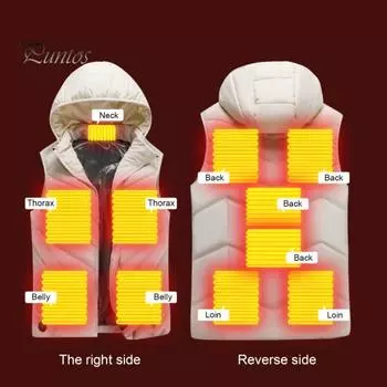 Женский осенне-зимний утепленный жилет с 11 зонами подогрева, 3 уровня температуры, застежка-молния с карманами на молнии, однотонный теплый жилет без рукавов с подкладкой для домашних выходов XL чёрный