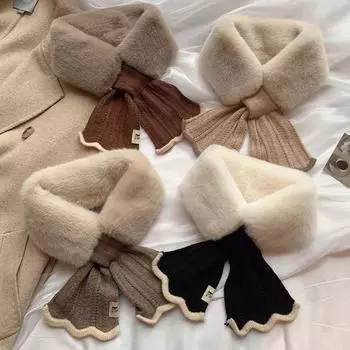 Женский осенне-зимний утолщенный искусственный мех кролика выдры теплый вязаный плюшевый воротник воротник с перекрещивающимся мехом «рыбий хвост»