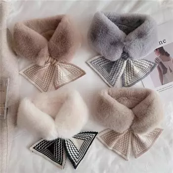 Женский осенне-зимний утолщенный искусственный мех кролика выдры теплый вязаный плюшевый воротник воротник с перекрещивающимся мехом «рыбий хвост»