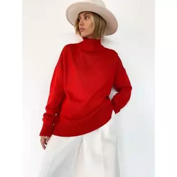 Женский осенне-зимний утолщенный однотонный свободный свитер с длинными рукавами one size белый