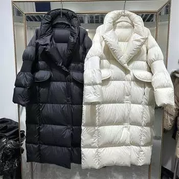 Женский осенне-зимний утолщенный пуховик средней длины до колена, свободное пальто XL чёрный