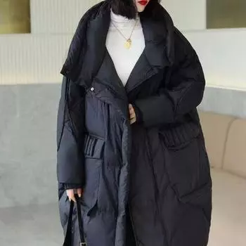 Женский осенне-зимний утолщенный высококачественный пуховик, женское свободное однотонное пальто средней длины с большим капюшоном S