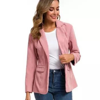 Женский осенне-зимний вельветовый пиджак, офисные женские новые женские куртки, пальто с подкладкой с зубчатым воротником S бежевый