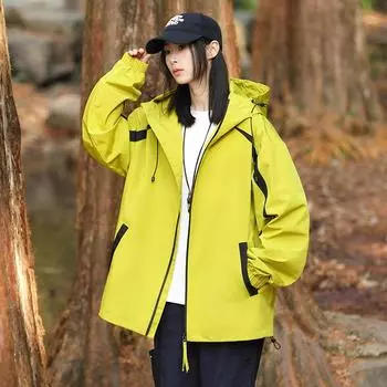 Женский осенне-зимний ветрозащитный водонепроницаемый дышащий уличный топ M флуоресцентный зеленый