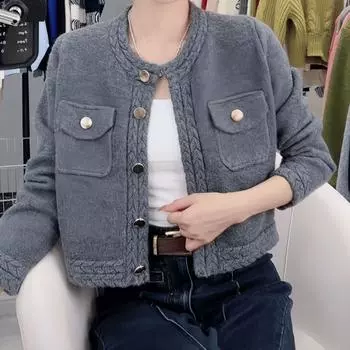 Женский осенне-зимний винтажный вязаный кардиган однотонный свитер One Size красный