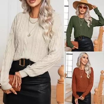 Женский осенне-зимний винтажный вязаный пуловер с длинными рукавами из жареного теста, свитер S абрикосовый